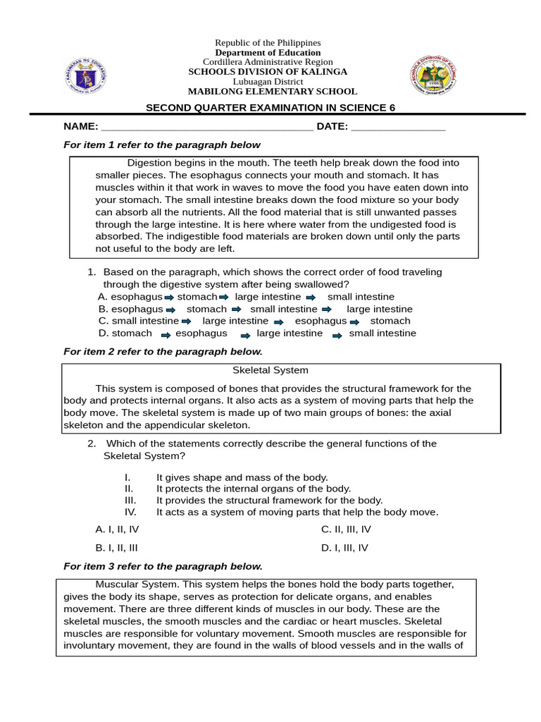 Science 6 Second Quarter Exam Guide | PDF | Muscle | Circulatory System