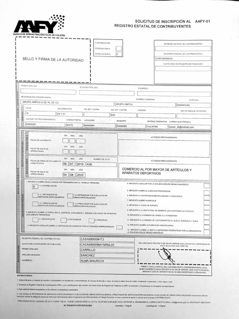 Solicitud de Inscripción al Registro Estatal de Contribuyentes | PDF ...