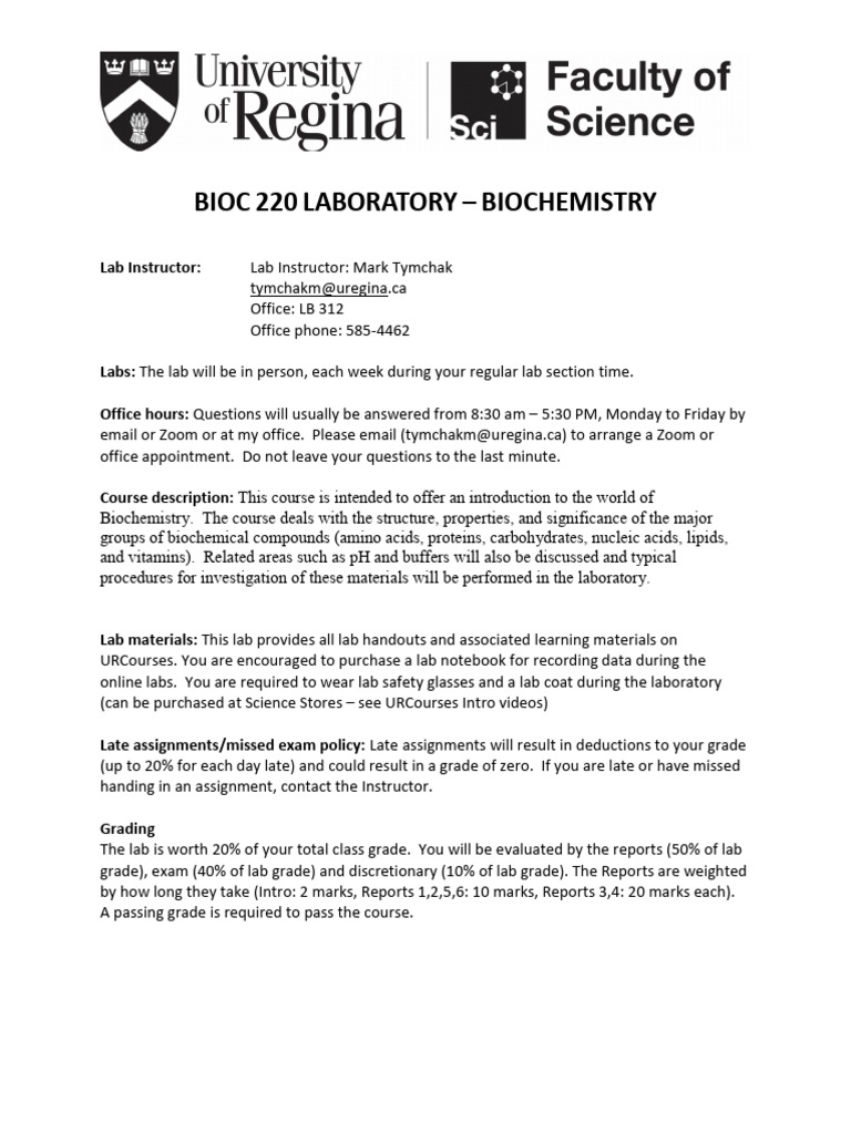 BIOC 220 Syllabus F2023 | PDF | Academic Dishonesty | Academic Integrity