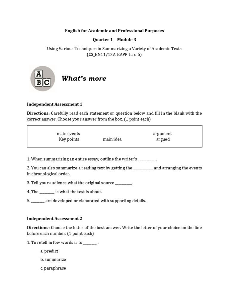Techniques for Summarizing Academic Texts | PDF | Ringling Bros. And ...