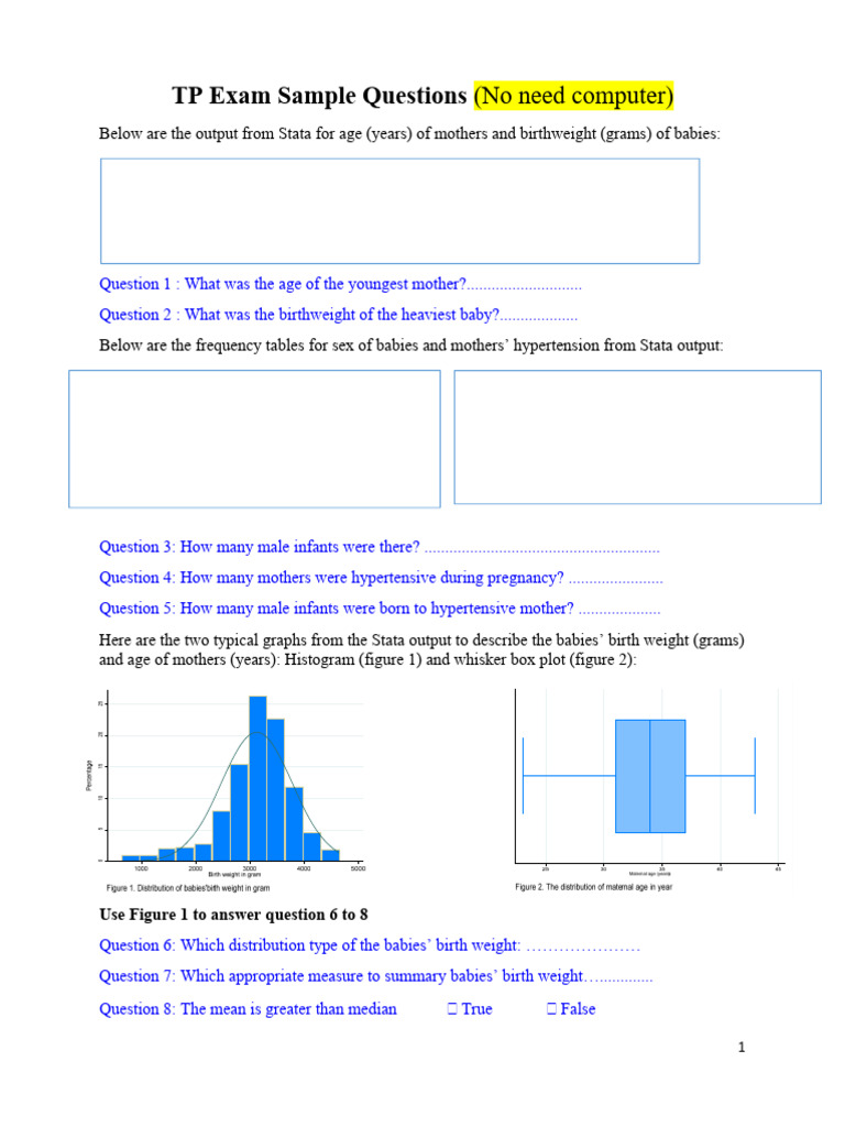 Stata TP Exam: Mothers & Birthweight Analysis | PDF