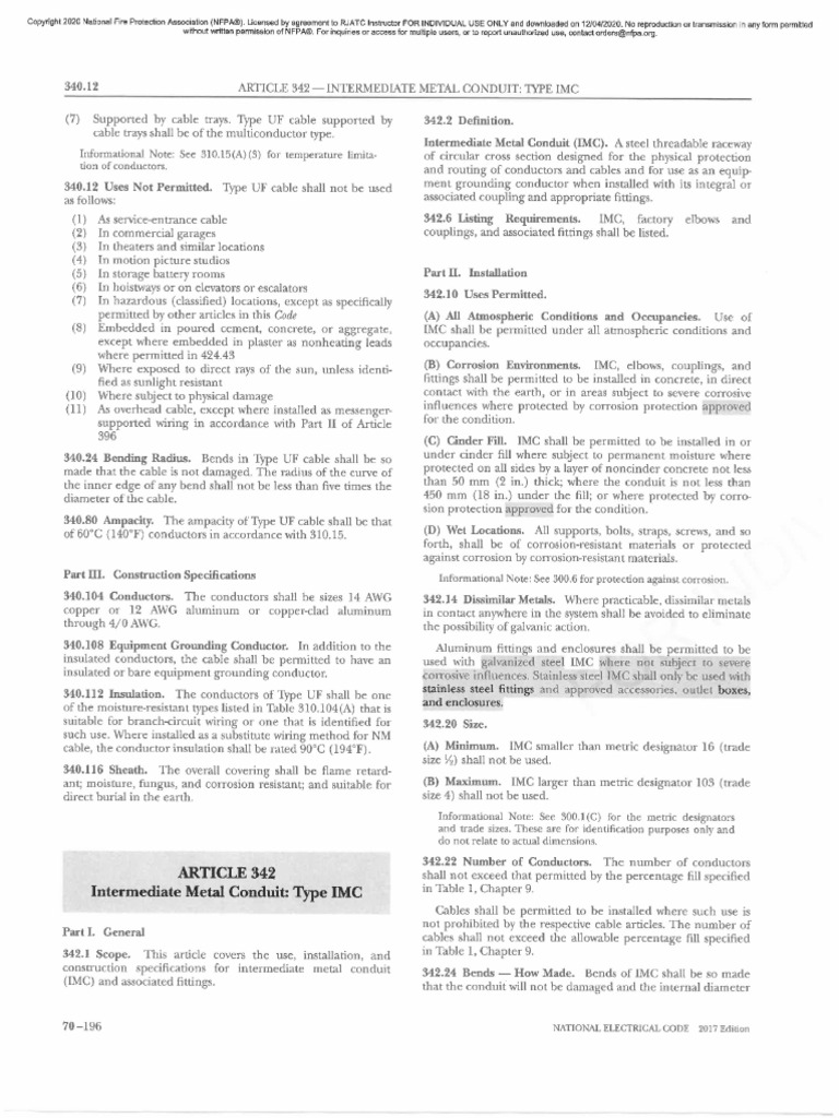 NEC Guidelines for Intermediate Metal Conduit | PDF | Electrical Wiring ...