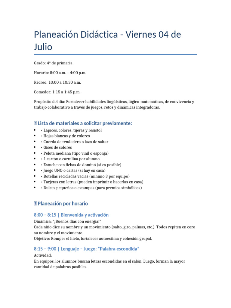 Planeación Viernes 04 de Julio 4°primaria | PDF | Cognición | Aprendizaje