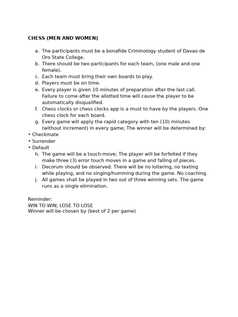 Davao de Oro Chess Tournament Rules | PDF