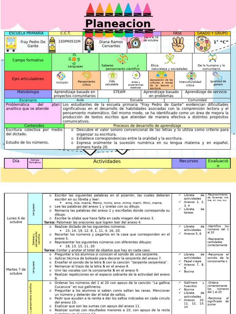 Plan de Clases para 1° Grado Primaria | PDF | Aprendizaje | Escritura