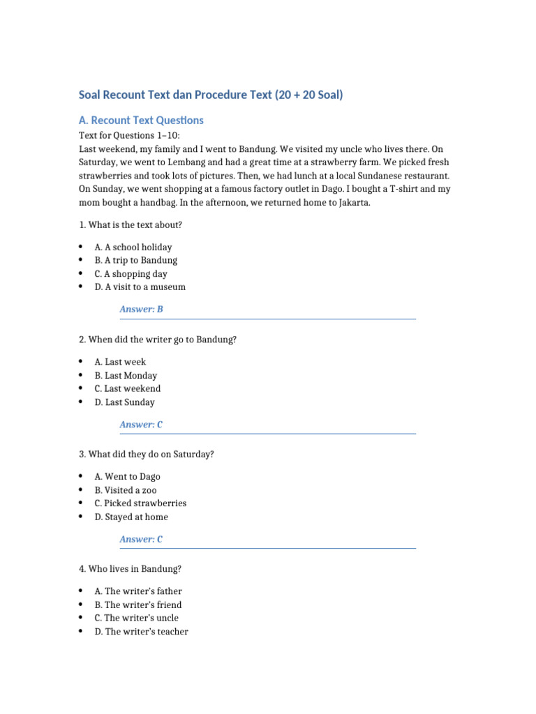 Soal PG Bahasa Inggris: Recount & Procedure | PDF | Tea | Soup