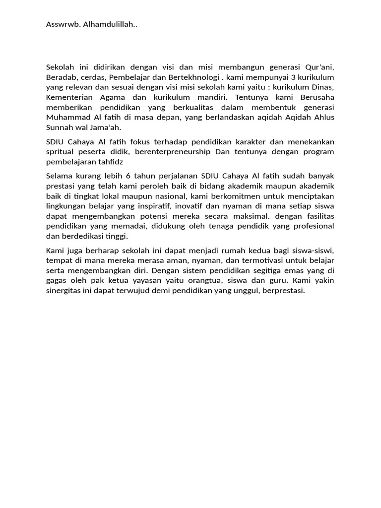 Sekolah Qur'ani SDIU Cahaya Al Fatih | PDF