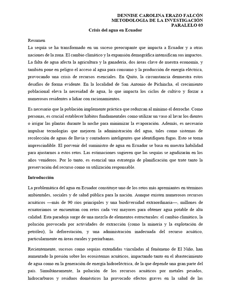 Crisis del Agua en Ecuador: Retos y Soluciones | PDF | Agua | Ecuador