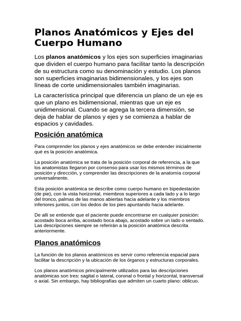 Planos y Ejes del Cuerpo Humano | PDF | Términos anatómicos de ubicación