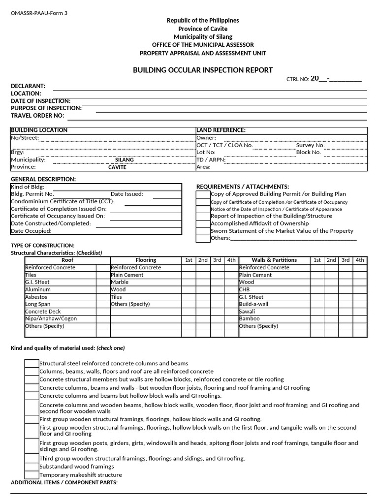 Silang Building Inspection Report Form | PDF | Identity Document ...