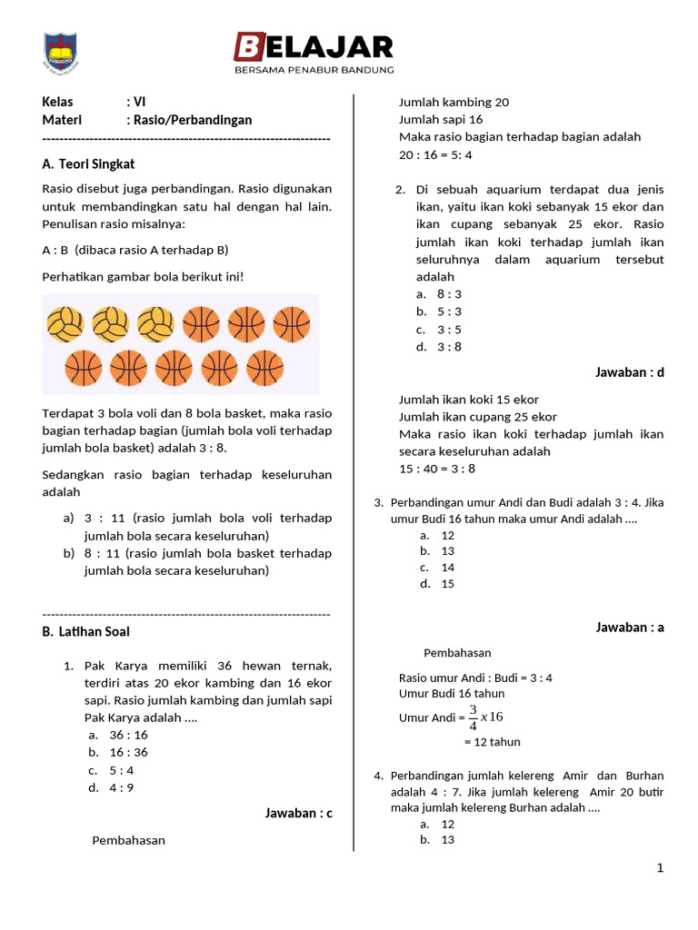 Rasio dan Perbandingan untuk Kelas VI | PDF