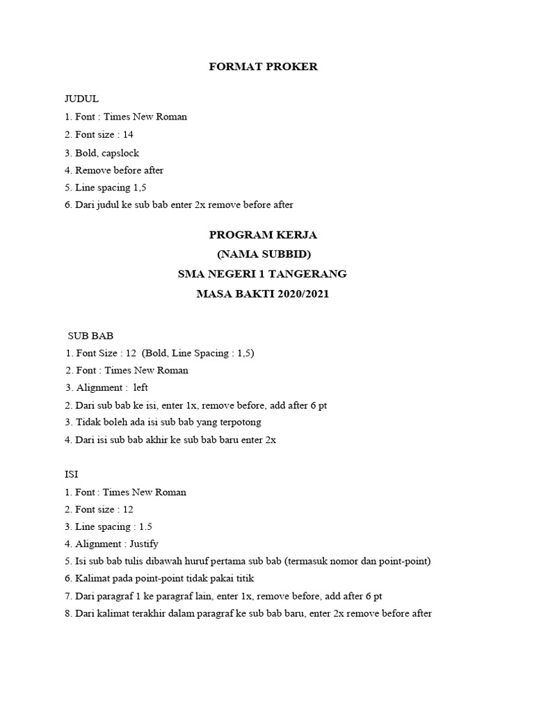 Format Proker SMA Negeri 1 Tangerang | PDF
