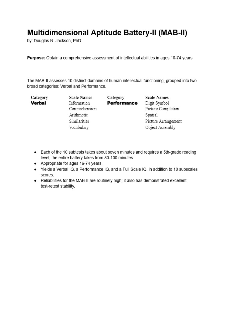 MAB-II: Comprehensive IQ Assessment | PDF