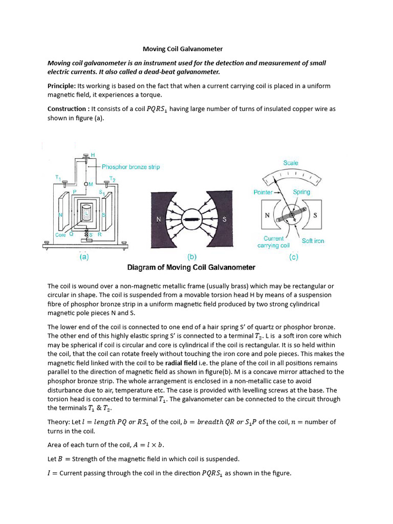 Moving Coil Galvanometer Overview | PDF | Inductor | Electromagnetism