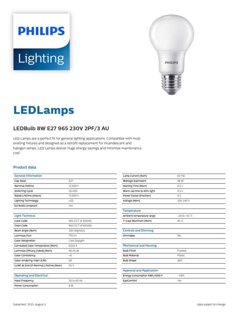 8W E27 LED Bulb 6500K Datasheet | PDF | Lighting | Light Emitting Diode