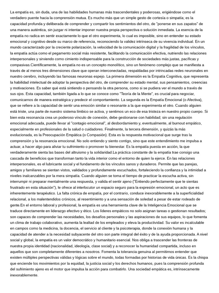 La Importancia de la Empatía en Sociedad | PDF | Empatía | Las emociones