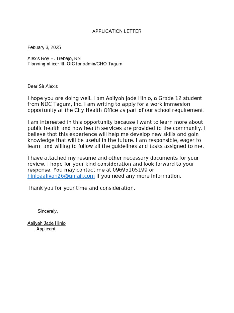 Final Application Letter | PDF