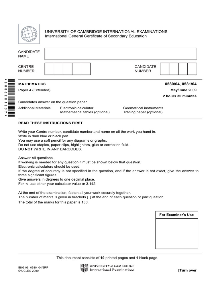 Cambridge IGCSE Mathematics Exam Paper | PDF | Volume | Mathematics