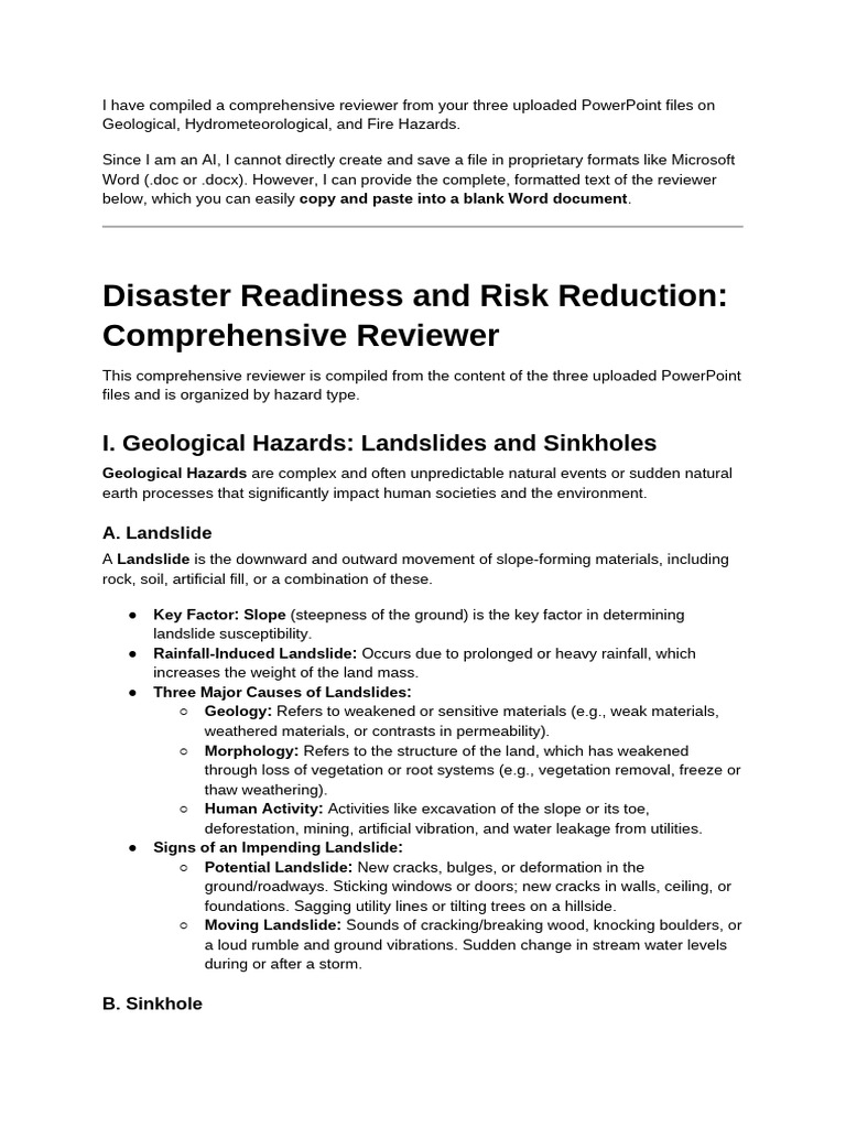 Comprehensive Disaster Risk Reviewer | PDF | Sinkhole | Landslide