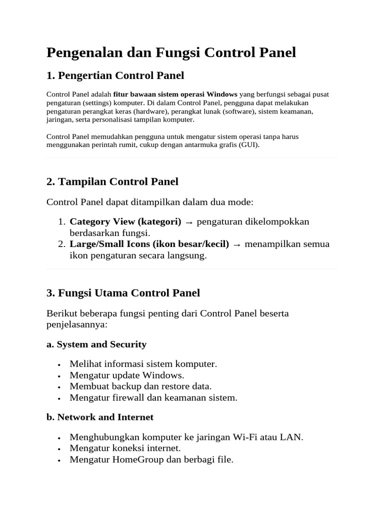 Pengenalan Control Panel Windows | PDF
