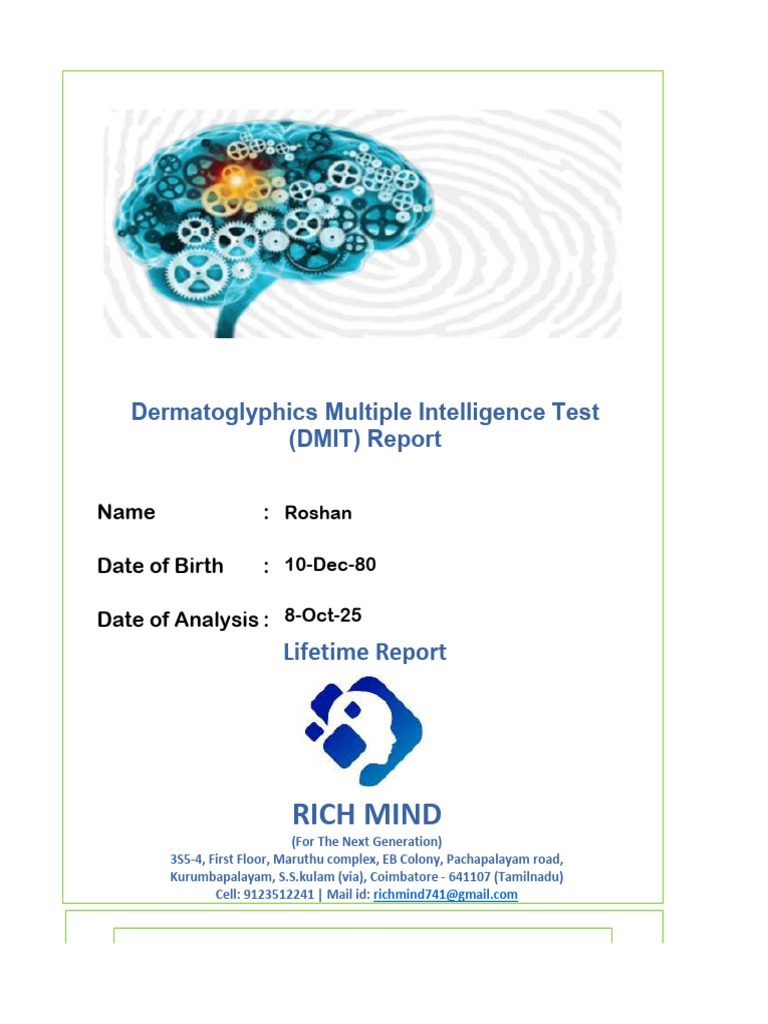 Dermatoglyphics Intelligence Test Report | PDF | Communication | Psychology