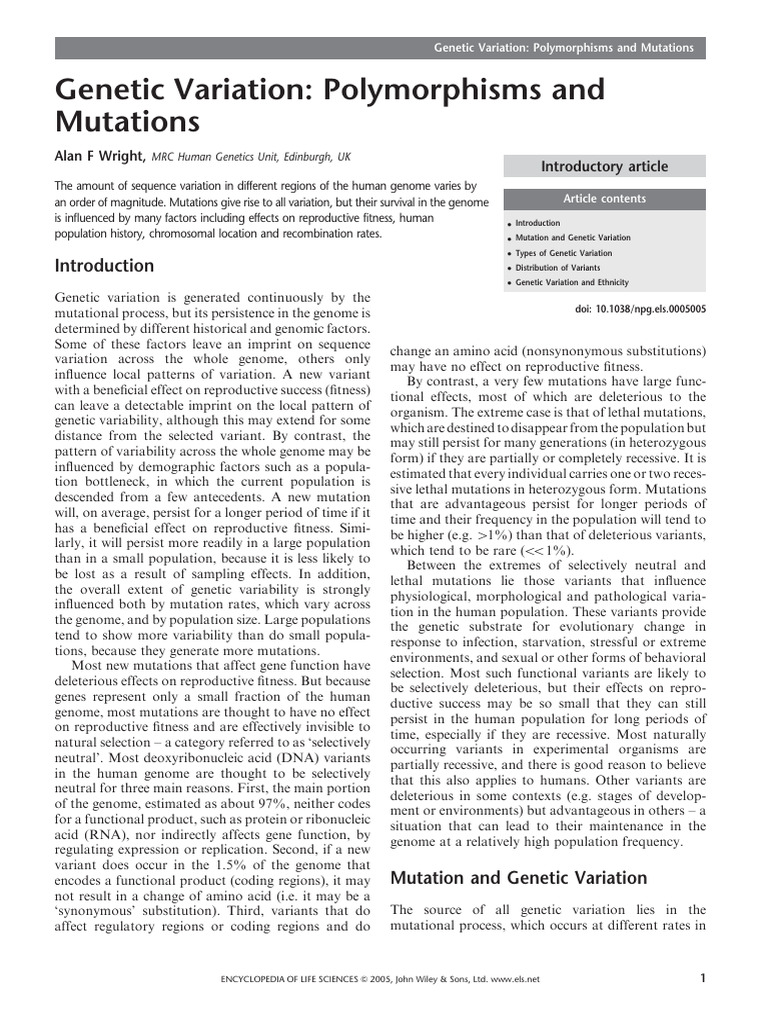 Understanding Genetic Variation: Mutations | PDF | Single Nucleotide ...