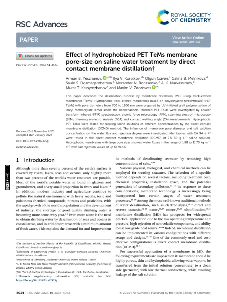 Effect of Hydrophobized PET Membrane Pore-Size On Saline Water ...