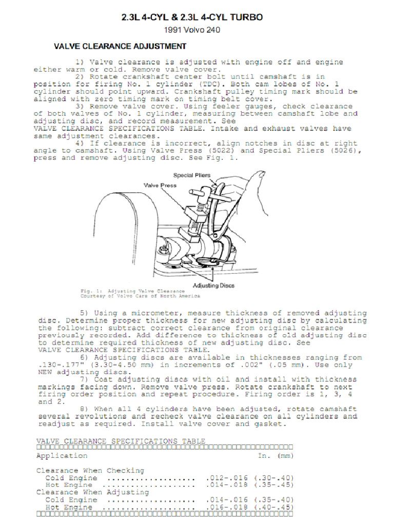 240 Valve Adjustment | PDF