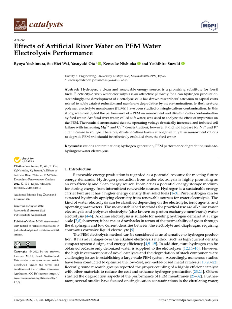PEM Electrolysis Performance with River Water | PDF | Electricity ...