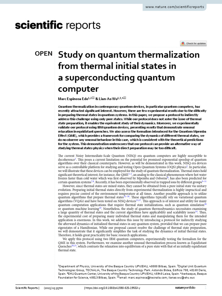 Quantum Thermalization in Superconductors | PDF | Quantum Computing ...