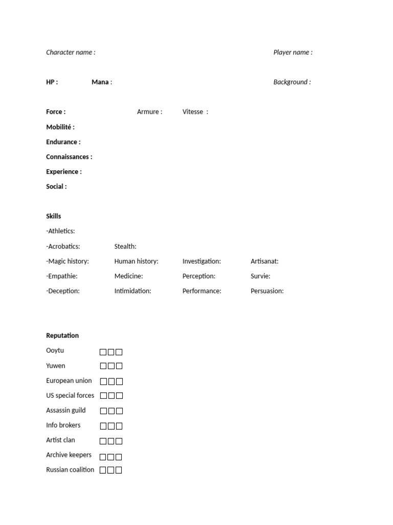 Character Stats and Skills Overview | PDF