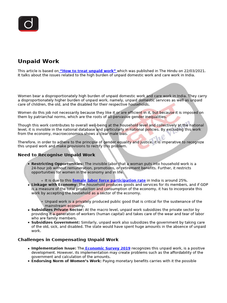 Unpaid Work | PDF