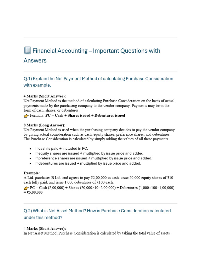 Financial Accounting: Purchase Consideration Methods | PDF | Royalty ...