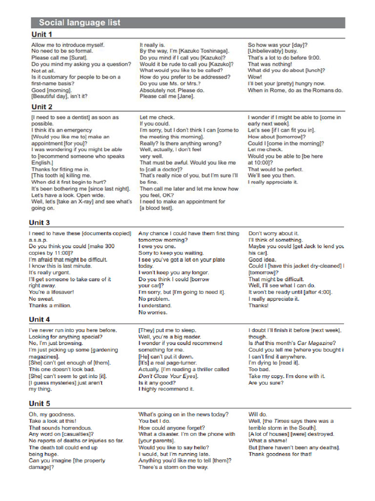 02-Social Language List (Units 1 To 5) | PDF