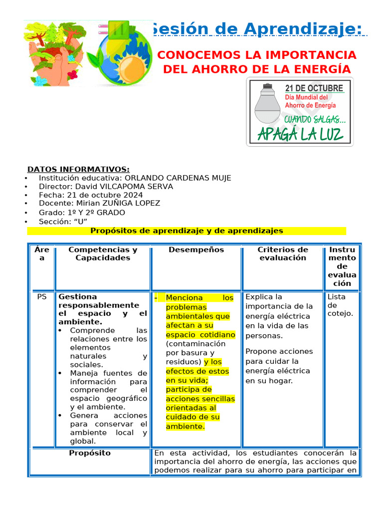 Ahorro de Energía en Educación Primaria | PDF | Uso eficiente de ...