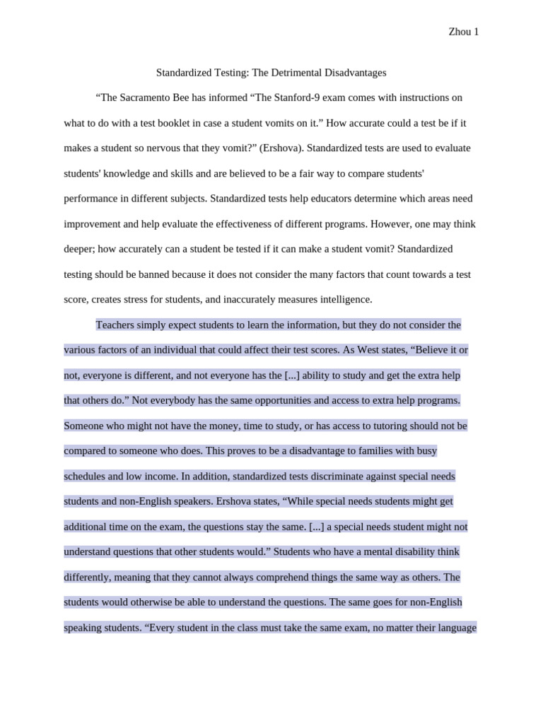 The Case Against Standardized Testing | PDF | Standardized Tests ...