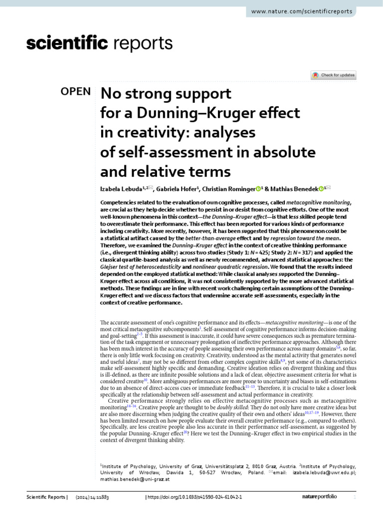 Dunning-Kruger Effect in Creativity Study | PDF | Cognition ...