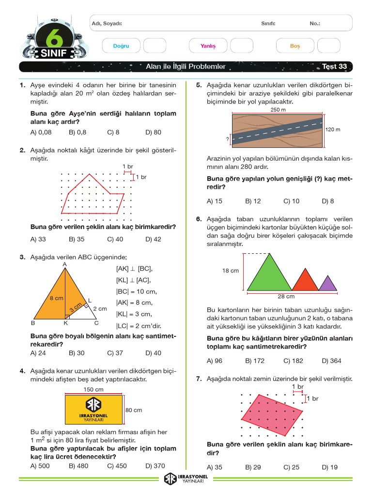 Test 33 - Alan Ile İlgili Problemler | PDF