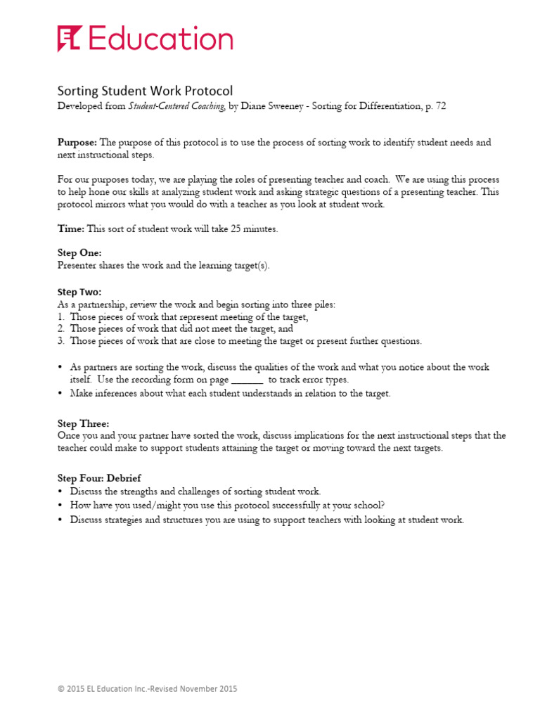 Student Work Sorting Protocol Guide | PDF