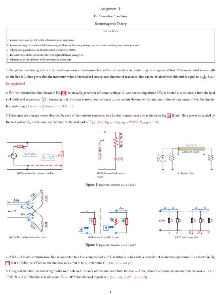 EMFT Practice Assignment 1 - GSV Vadodara | PDF | Transmission Line ...