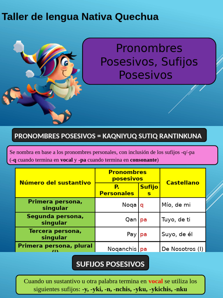 12 - Pronombres Posesivos, Sufijos Posesivos y Verbo Kay (Tener) | PDF ...
