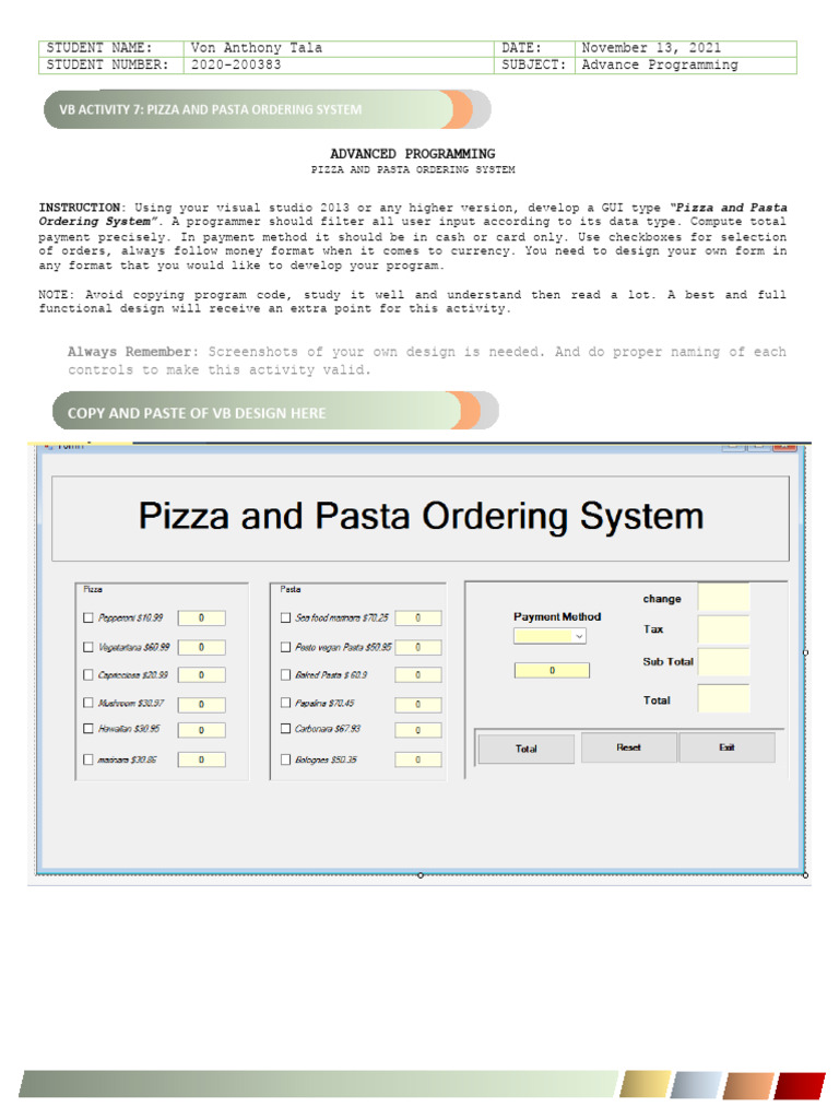 Pizza and Pasta Ordering System App | PDF | Software | Computer Engineering