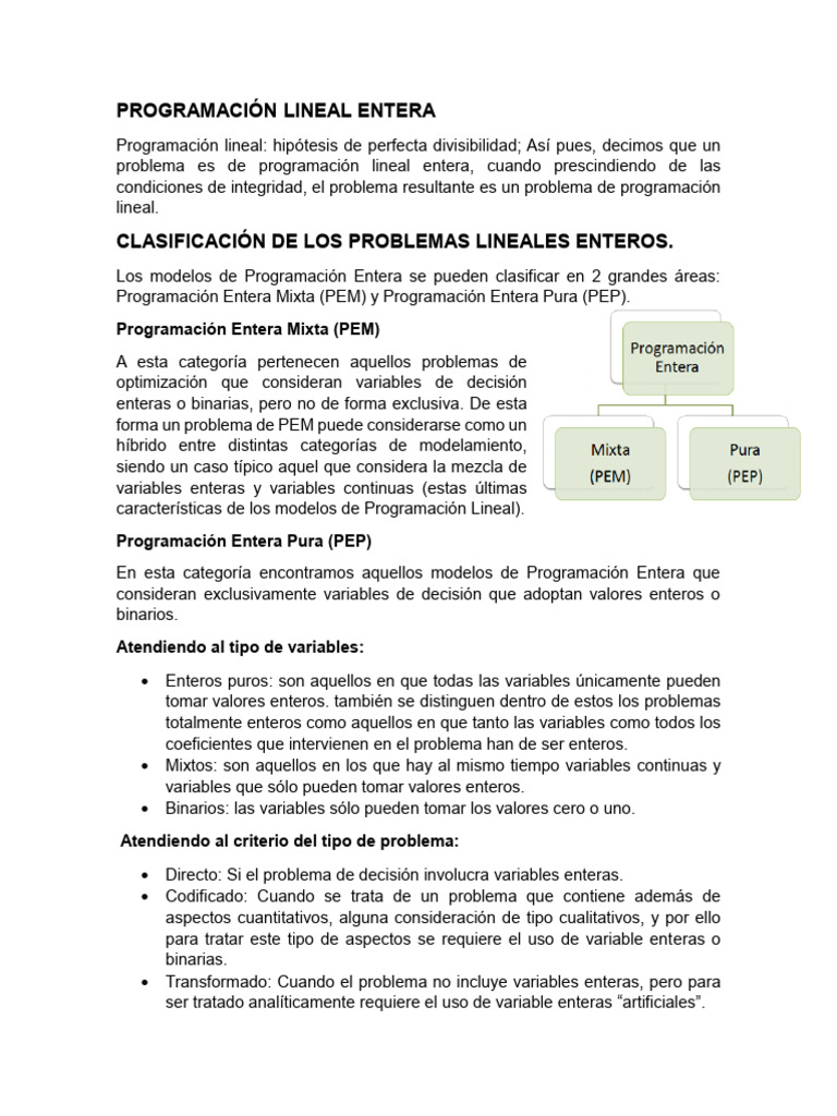 Guía sobre Programación Lineal Entera | PDF | Programación lineal ...