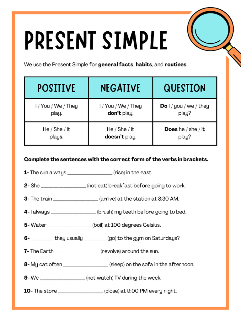 Present Simple Tense Exercises | PDF | Grammar | Syntax