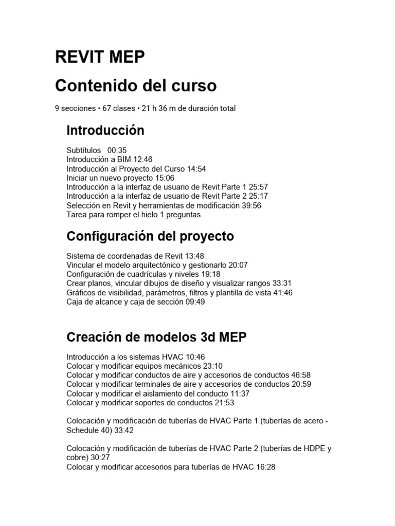 Curso Completo de Revit MEP en 21h 36m | PDF | Autodesk Revit ...