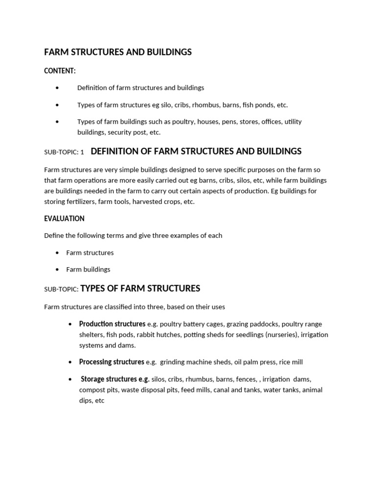 Types and Uses of Farm Structures | PDF | Farms | Cereals