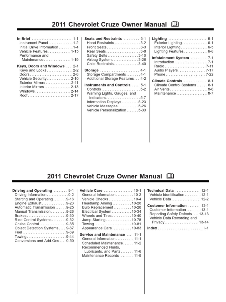 Chevy Cruze Manual PDF Trunk (Car) Airbag