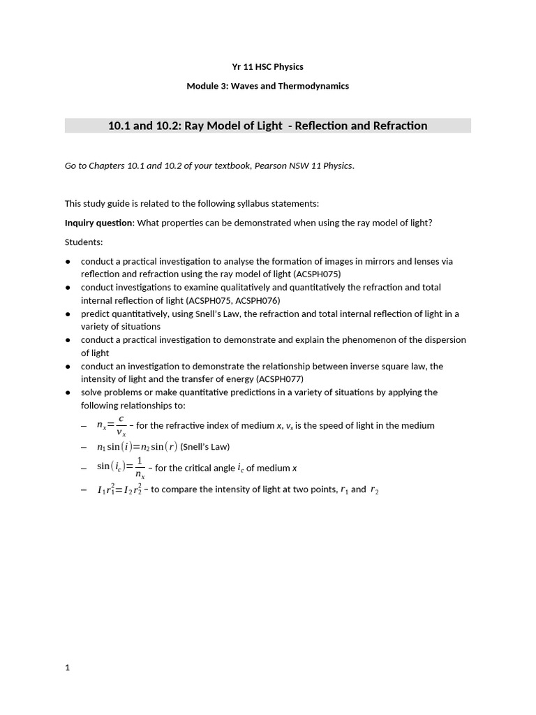 Ray Model of Light: Reflection & Refraction | PDF | Light | Refraction