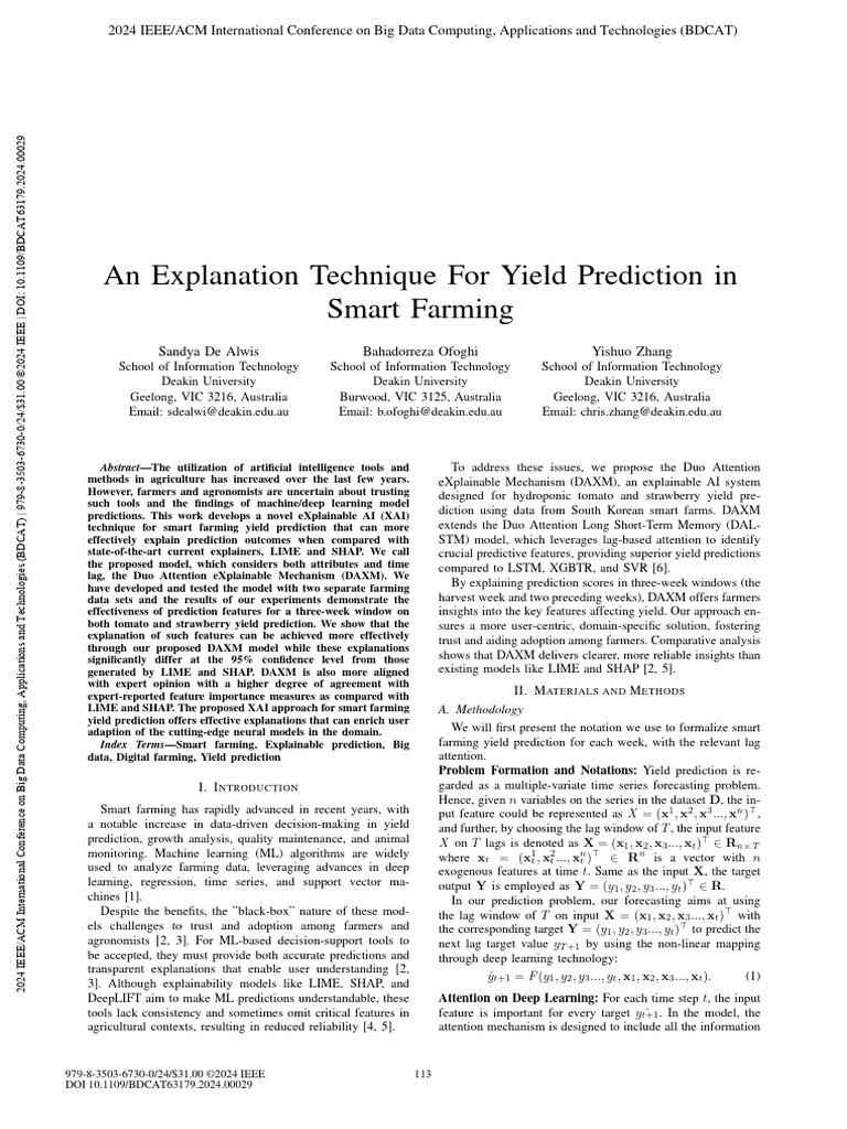 An Explanation Technique For Yield Prediction in Smart Farming | PDF