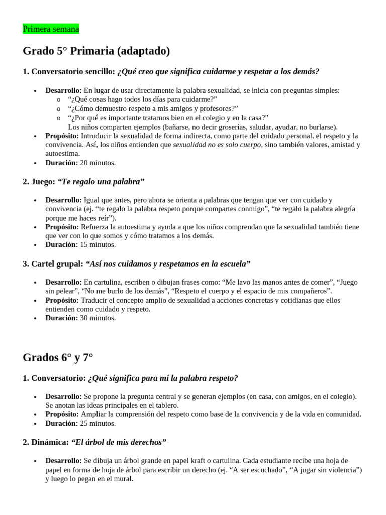 Actividades de Cuidado y Respeto Escolar | PDF | Autoestima | Ciudadanía